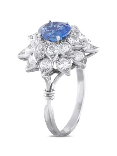 Pre-owned Lb Exclusive Diamond Sapphire Flower Ring In Silver