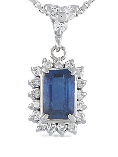 Pre-owned Lb Exclusive Diamond Sapphire Pendant Necklace In Silver