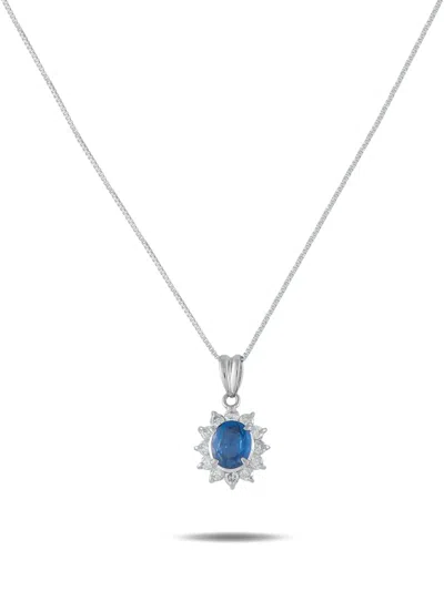 Pre-owned Lb Exclusive Diamond Sapphire Pendant Necklace In Silver