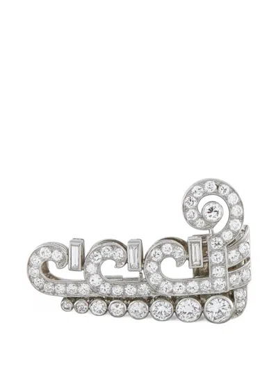 Pre-owned Lb Exclusive Diamond Scroll Brooch In Silver