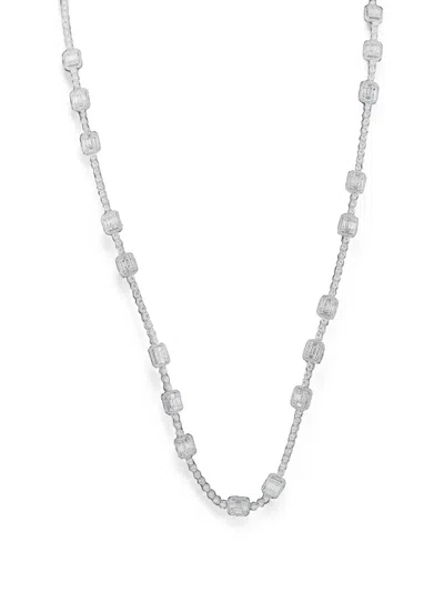 Pre-owned Lb Exclusive Diamond Station Necklace In Silver
