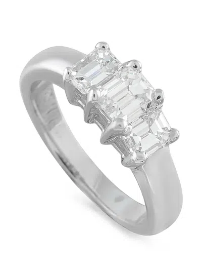 Pre-owned Lb Exclusive Diamond Three-stone Ring In Silver