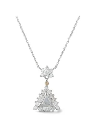 Pre-owned Lb Exclusive Diamond Triangle Necklace In Silver