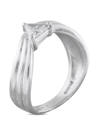 Pre-owned Lb Exclusive Diamond Triangular Ring In Silver