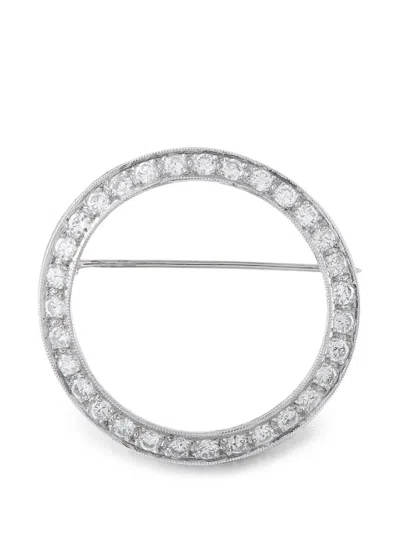 Pre-owned Lb Exclusive Diamond-embellished Circular Brooch In Silver