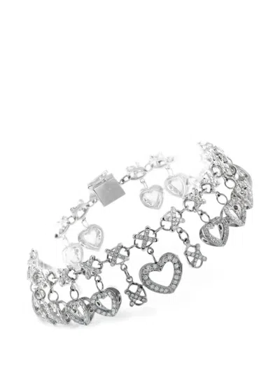 Pre-owned Lb Exclusive Diamond-embellished Heart-charm Bracelet In Silver