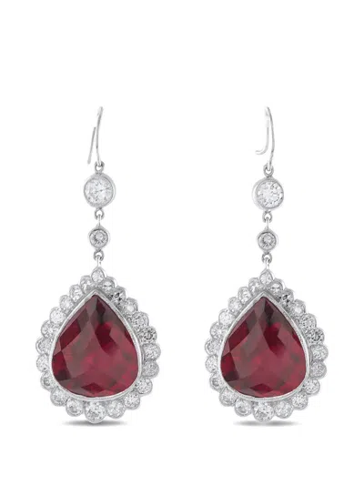 Pre-owned Lb Exclusive Diamonds And Rubellite Earrings In Silver