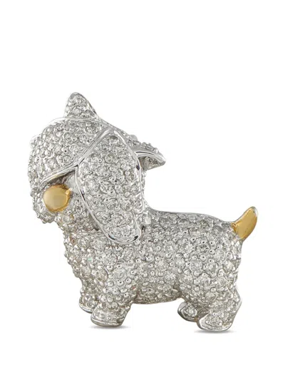 Pre-owned Lb Exclusive Dog-shaped Diamond Brooch In Silver