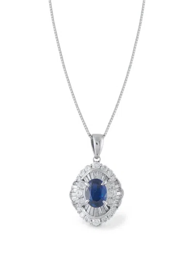 Pre-owned Lb Exclusive Double-halo Sapphire And Diamond Necklace In Silver