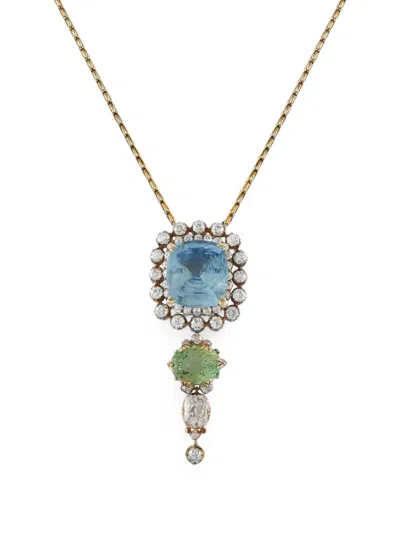 Pre-owned Lb Exclusive Drop-pendant Multi-stone Necklace In Gold