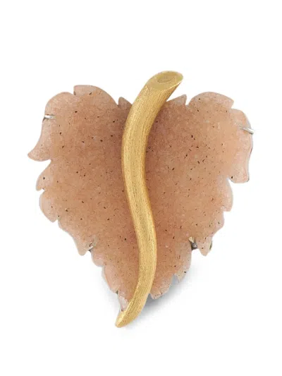 Pre-owned Lb Exclusive Druzy Quartz Leaf-shape Brooch In Gold