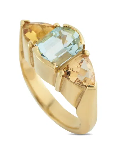 Pre-owned Lb Exclusive Embellished Aquamarine Citrine Ring In Gold