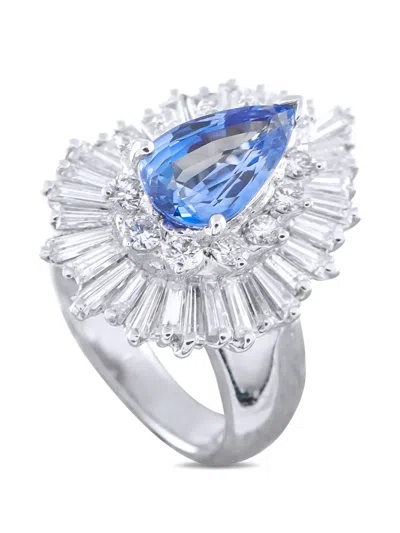 Pre-owned Lb Exclusive Embellished Diamond Sapphire Ring In Silver