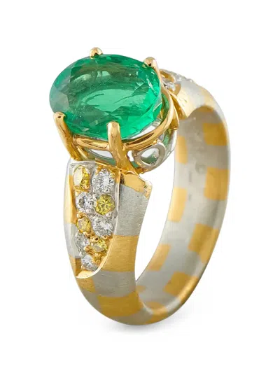Pre-owned Lb Exclusive Embellished Emerald Ring In Gold