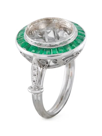 Pre-owned Lb Exclusive Emerald And Diamond Mounting Ring In Silver