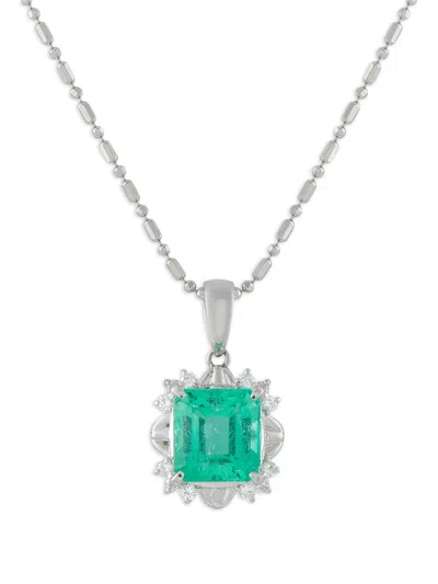 Pre-owned Lb Exclusive Emerald And Diamond Necklace In Silver