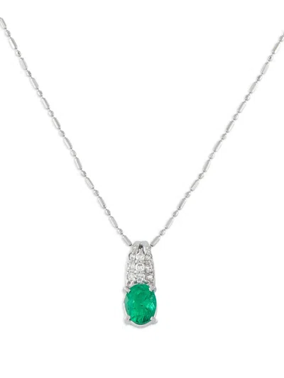 Pre-owned Lb Exclusive Emerald And Diamond Necklace In Silver