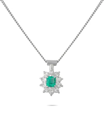 Pre-owned Lb Exclusive Emerald And Diamond Necklace In Silver