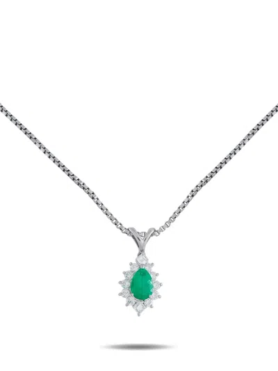 Pre-owned Lb Exclusive Emerald And Diamond Pendant Necklace In Silver