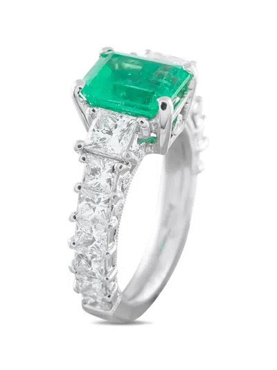 Pre-owned Lb Exclusive Emerald And Diamond Ring In Silver