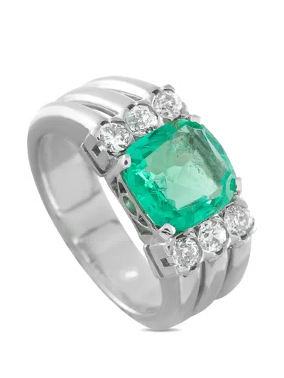 Pre-owned Lb Exclusive Emerald And Diamond Ring In Silver