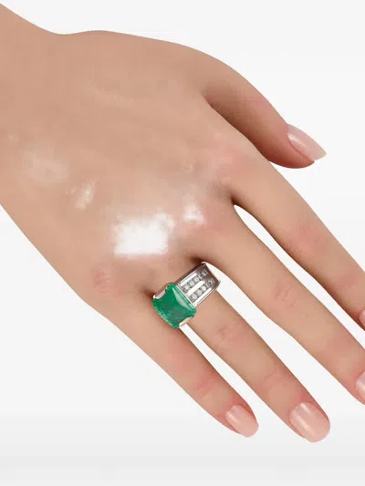 Pre-owned Lb Exclusive Emerald And Diamond Ring In Silver