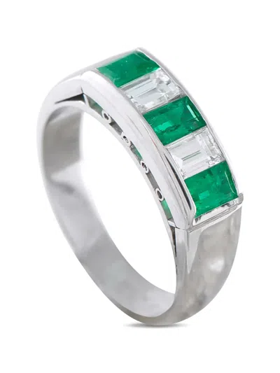 Pre-owned Lb Exclusive Emerald And Diamond Ring In Silver