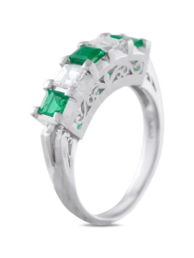 Pre-owned Lb Exclusive Emerald And Diamond Ring In Silver
