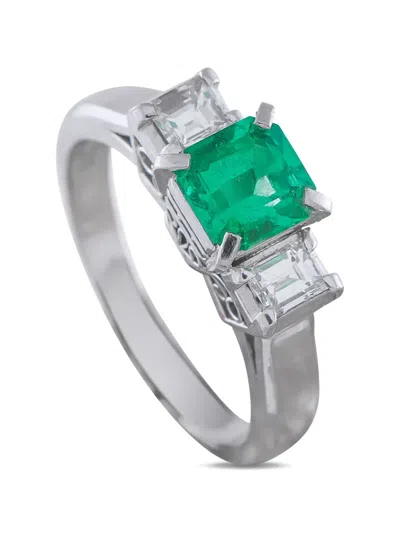 Pre-owned Lb Exclusive Emerald And Diamond Ring In Silver