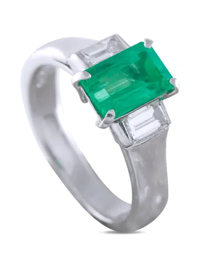 Pre-owned Lb Exclusive Emerald And Diamond Ring In Silver