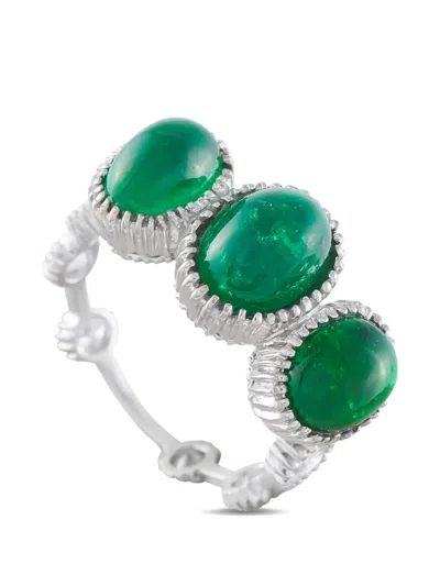 Pre-owned Lb Exclusive Emerald And Diamond Ring In Silver