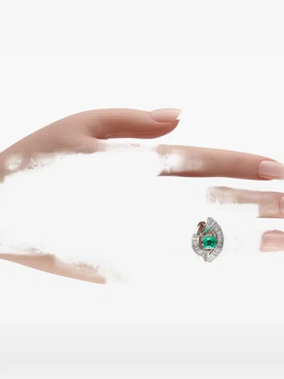 Pre-owned Lb Exclusive Emerald And Diamond Ring In Silver