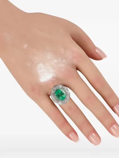 Pre-owned Lb Exclusive Emerald And Diamond Ring In Silver