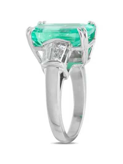 Pre-owned Lb Exclusive Emerald And Diamond Ring In Silver