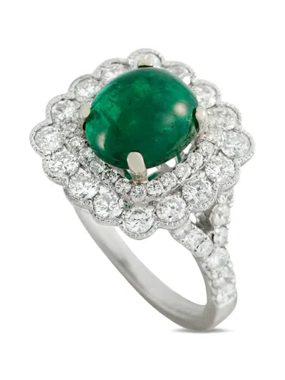 Pre-owned Lb Exclusive Emerald And Diamond Ring In Silver