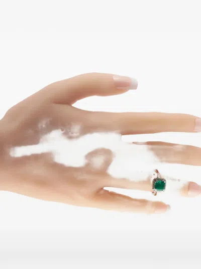 Pre-owned Lb Exclusive Emerald And Diamond Ring In Silver