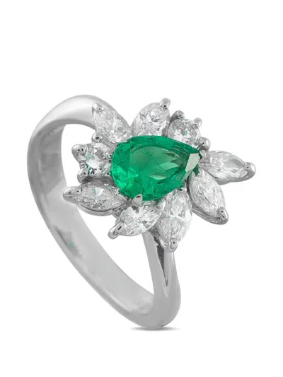 Pre-owned Lb Exclusive Emerald And Diamond Ring In Silver