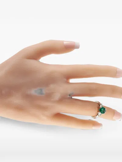 Pre-owned Lb Exclusive Emerald And Diamond Ring In Silver