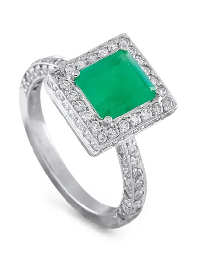 Pre-owned Lb Exclusive Emerald And Diamond Ring In Silver