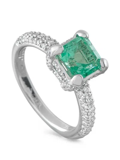 Pre-owned Lb Exclusive Emerald And Diamond Ring In Silver