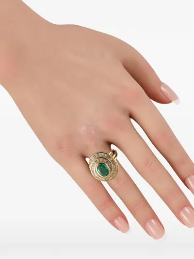 Pre-owned Lb Exclusive Emerald And Diamond Spiral Ring In Gold