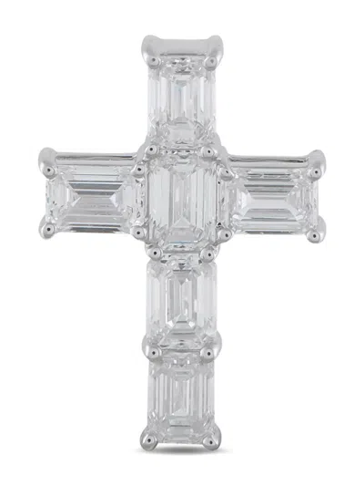 Pre-owned Lb Exclusive Emerald-cut Diamond Cross Pendant In Silver