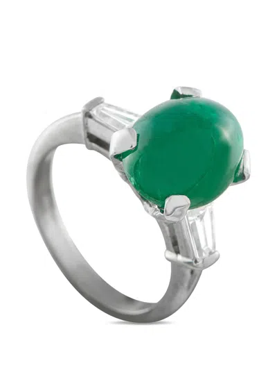 Pre-owned Lb Exclusive Emerald Diamond Ring In Silver