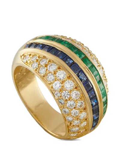 Pre-owned Lb Exclusive Emerald Sapphire 1.85ct Diamond Yellow Gold Ring