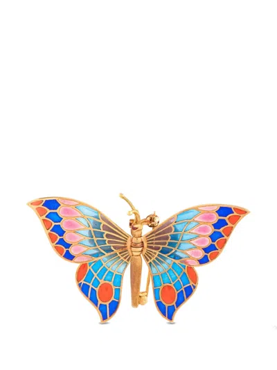 Pre-owned Lb Exclusive Enamel Butterfly Brooch In Gold