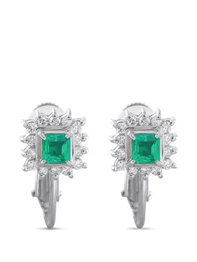 Pre-owned Lb Exclusive Engraved Emerald Earrings In Silver
