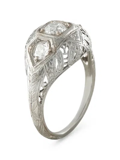 Pre-owned Lb Exclusive Engraved-filigree Diamond Ring In Silver