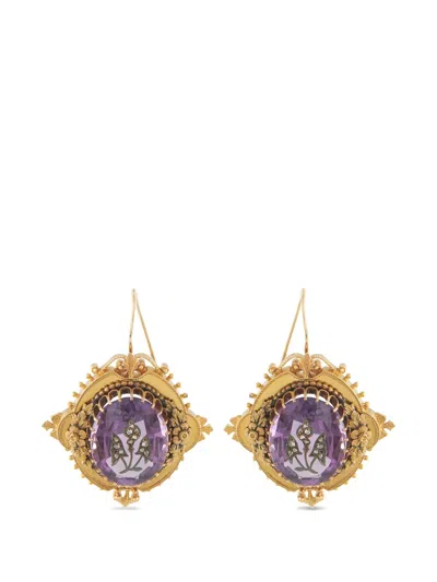 Pre-owned Lb Exclusive Floral Amethyst 14k Yellow Gold Earrings