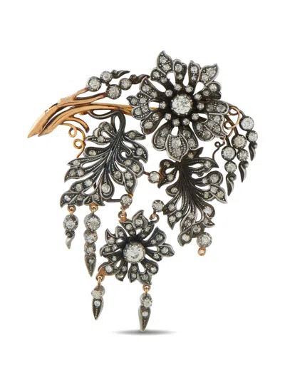 Pre-owned Lb Exclusive Floral Diamond Brooch In Pink