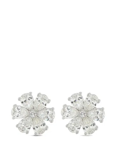 Pre-owned Lb Exclusive Floral-motif Diamond Stud Earrings In Silver